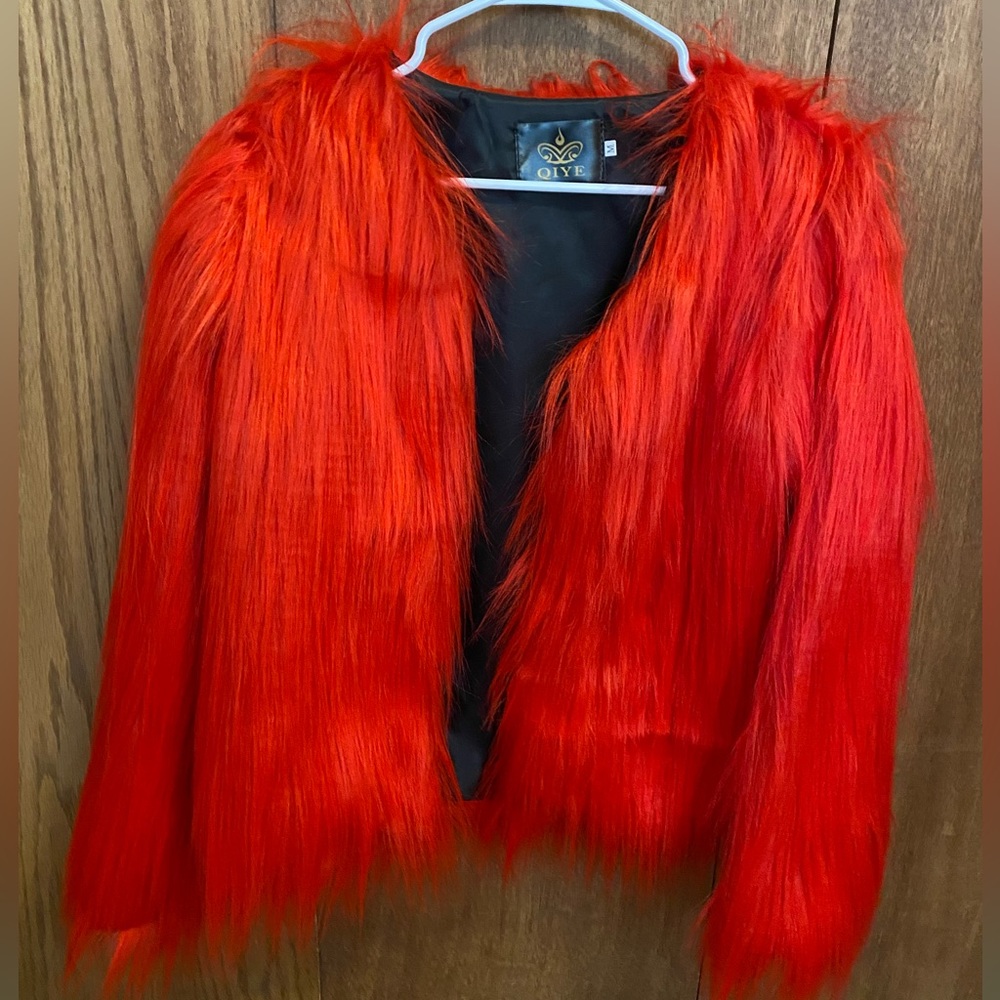 QIYE Open Front Faux Fir Jacket